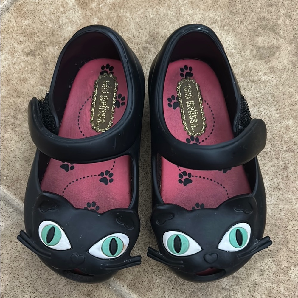 Mini Melissa Black Cat Slippers for Kids